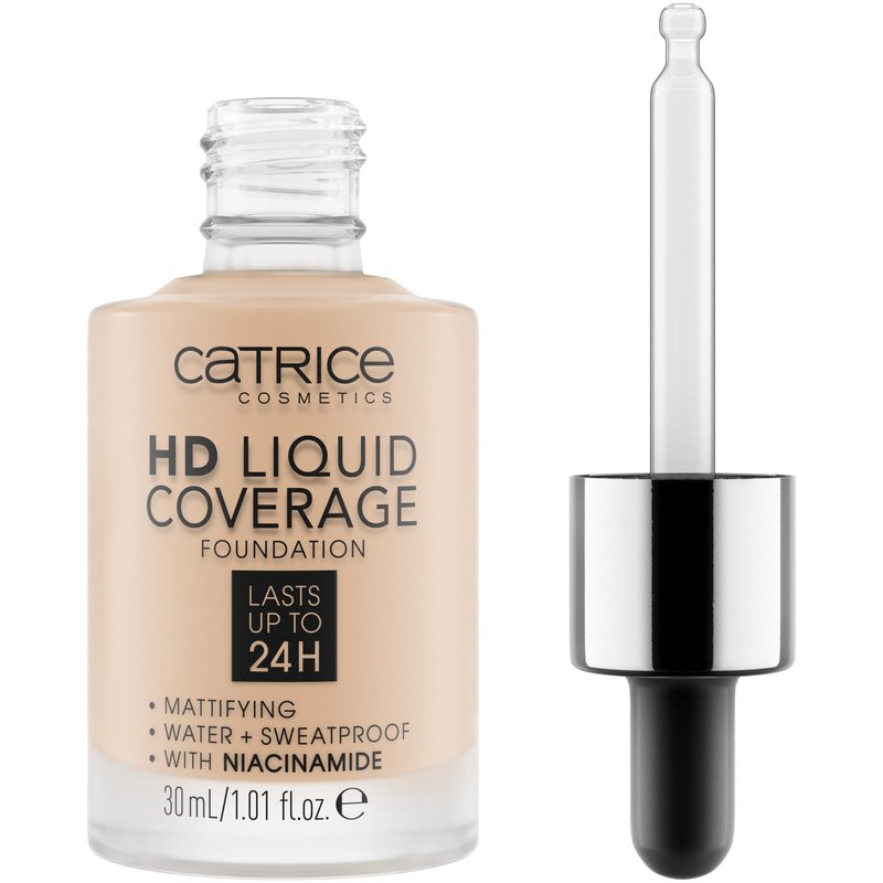 Catrice | HD Liquid Coverage Foundation | 24H Wear, Matte Finish, High Coverage, Waterproof Formula with Niacinamide | Vegan & Cruelty Free (010 | Light Beige)