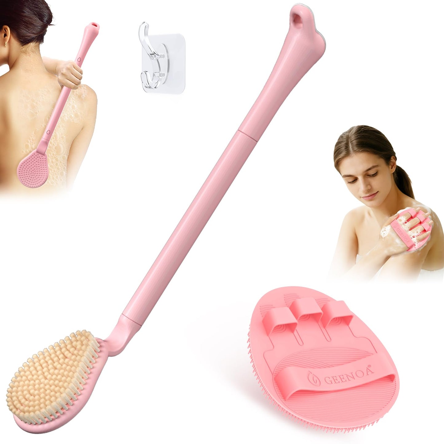 New Foot Brush for Shower, 3-in-1 Foot Scrubber in Shower, 10.2’’-27.5’’Adjustable Long Handle Foot Scrub Brush for Seniors, Pregnant, Disabled, Injured, Gift-Box Packaged