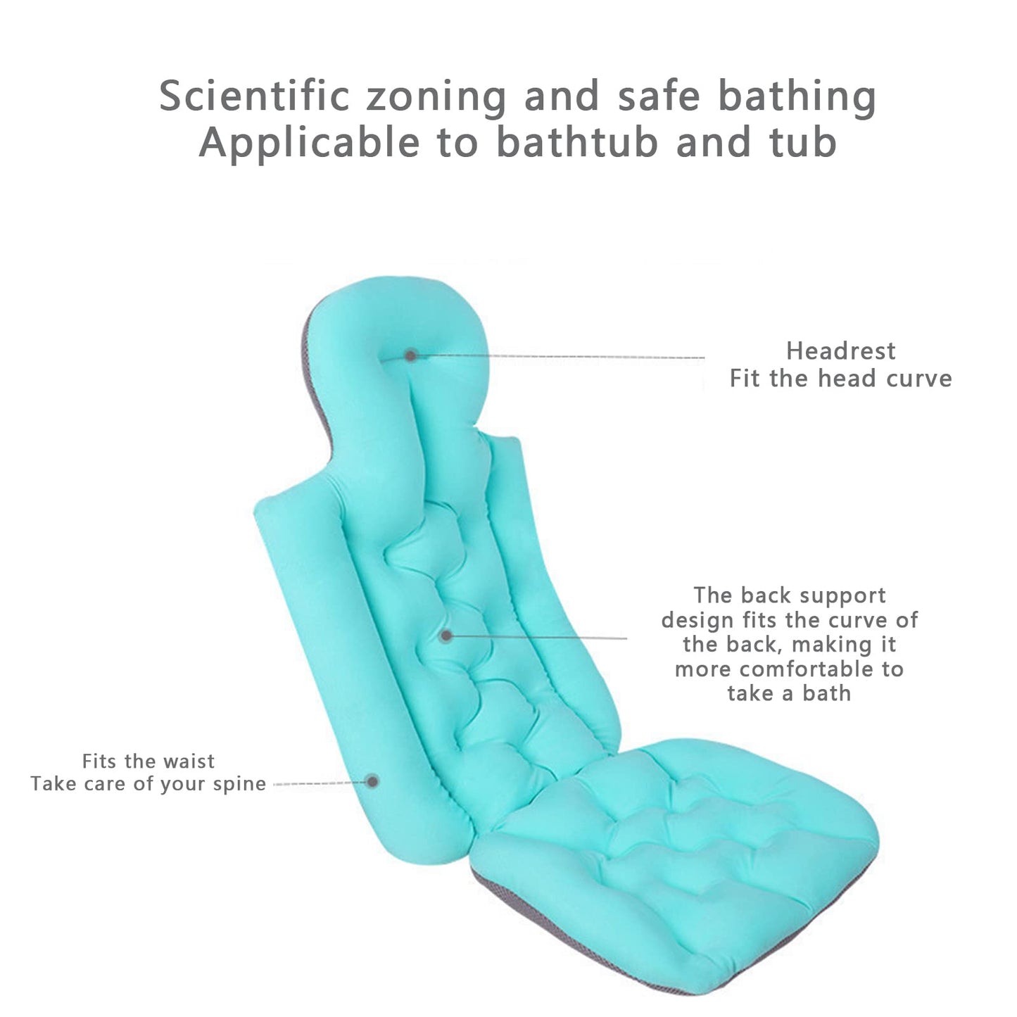 Full Body Bath Pillow, Bath Pillows for Tub, Tub Pillow for Bath Head and Neck Support Ergonomic Quick Dry Headrest Cushion Bath Accessories (Blue-93cm*40cm)