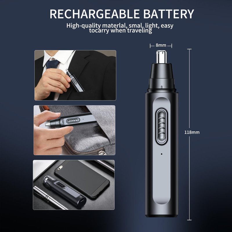 EXMYSO Nose Hair Trimmer for Men Women, USB Rechargeable Electric Ear Nose Hair Trimmer Clipper, Professional IPX7 Waterproof Dual Edge Blades for Easy Cleaning