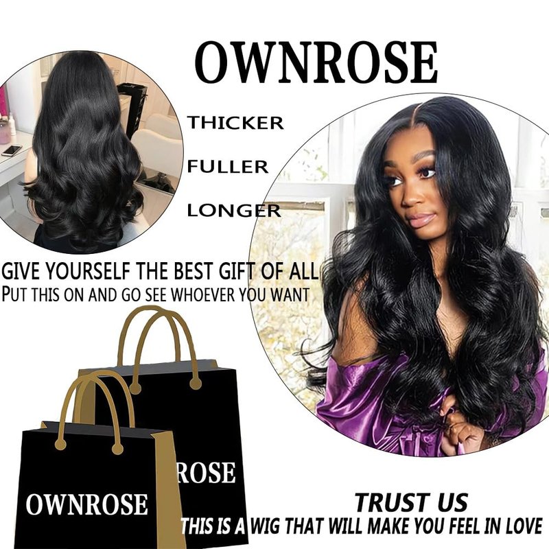 OWNROSE 30 Inch 13x6 Lace Front Wigs Human Hair 200% Density Body Wave HD Lace Front Wigs Human Hair Pre Plucked Natural Color Glueless Wig 100% Virgin Lace Front Wigs for Women