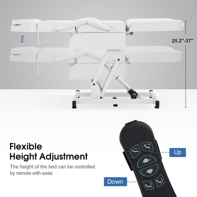 BarberPub Fully Electric Facial Bed with 3 Motor for Esthetician, Tattoo Chair for Client, Massage Bed for Esthetician, Electric Adjustment 2751 (White)