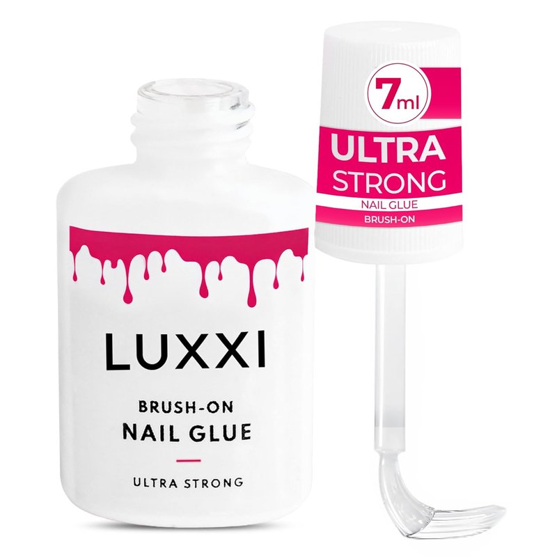 LUXXI Brush-On Nail Glue - Quick-Drying Adhesive for Press-On Nails | Precision Applicator, 0.24oz, Pink Gel