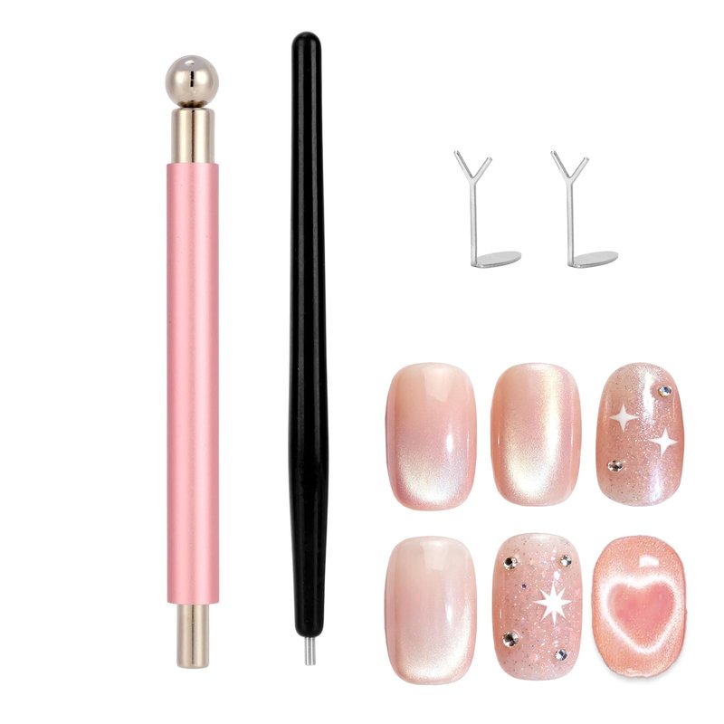 4pcs Cat Eye Nail Magnet Set, Multifunctional Nail Art Magnet Pen with Magnetic Guide Tool for DIY Cateye Gel Nails Polish Design Accessories at Home and Salon Use, Beginner-Friendly