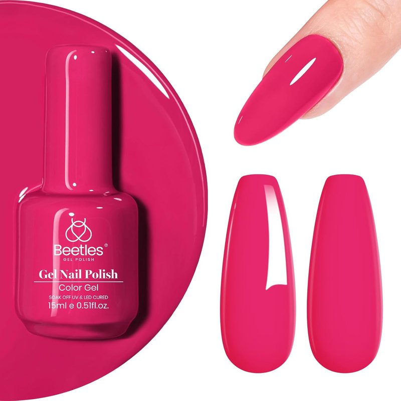 Beetles Pink Gel Nail Polish - Wild Tulips Hot Pink Gel Polish, 15ML/0.51Fl Oz Neon Color, Soak Off UV LED Lamp Nail Art, Long-Lasting Manicure Salon DIY Home Summer Nails