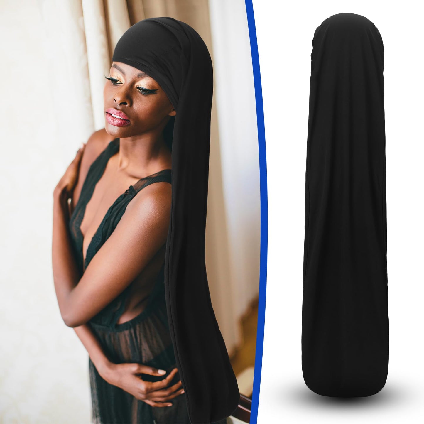 Twistover 2 Pcs Jumbo Dreadlock Cap Hair Dreads Head Wrap Loc Wraps for Dreads Hair Accessories for Men Women Sleeping(Black,Black,37 Inches)