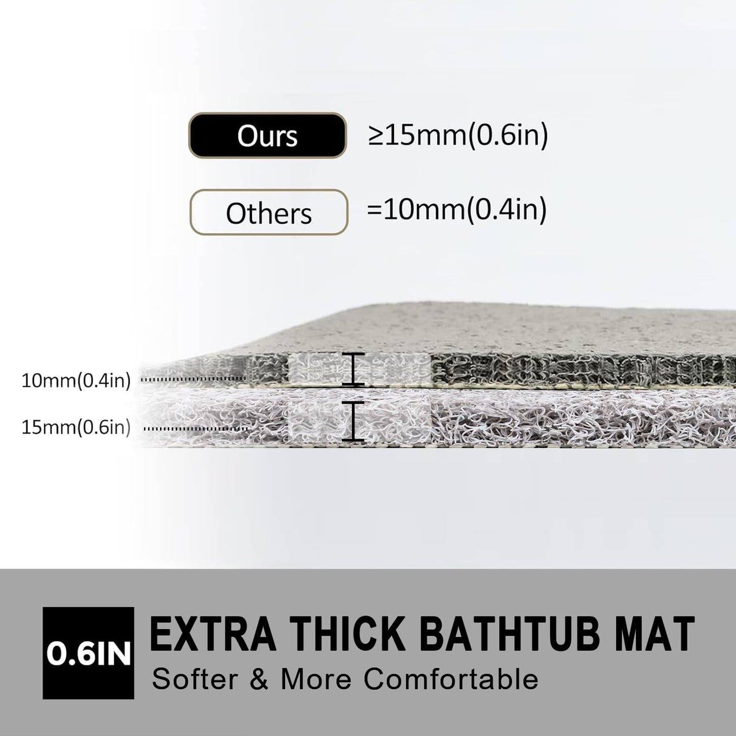 Nonslip Bathtub Mat, Anti Slip Bath Mat 0.6" Extra Thick, Quick Dry Bath Tub Anti Slip Shower Mat, Loofah Non-Slip Bath Mat for Tub Bathroom Pool Kitchen Entryway Home Hotel(Light Gray 24x24)