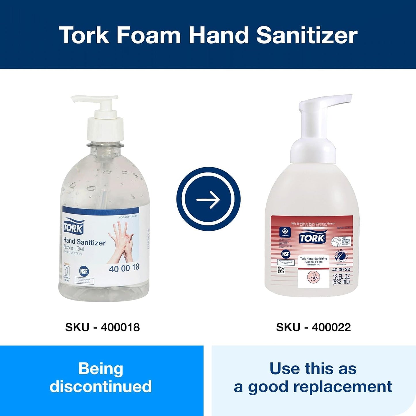 Tork Hand Sanitizing Alcohol Foam 18oz, Helps Kill Common Germs, 12 x 18oz, 400022