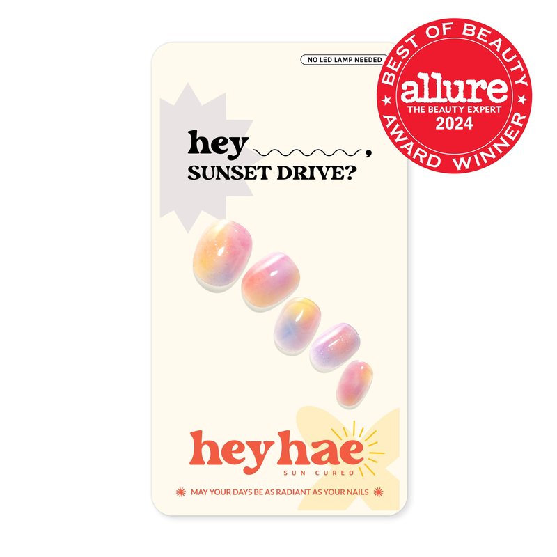 Heyhae Semi Cured Gel Nail Strips | No LED Lamp Needed | Marble, Pink, Spring | Easy Apply & Remove, Salon Quality | Includes 28 Strips, 1 Prep Pads, Nail File & Wooden stick - Hey, Sunset Drive?