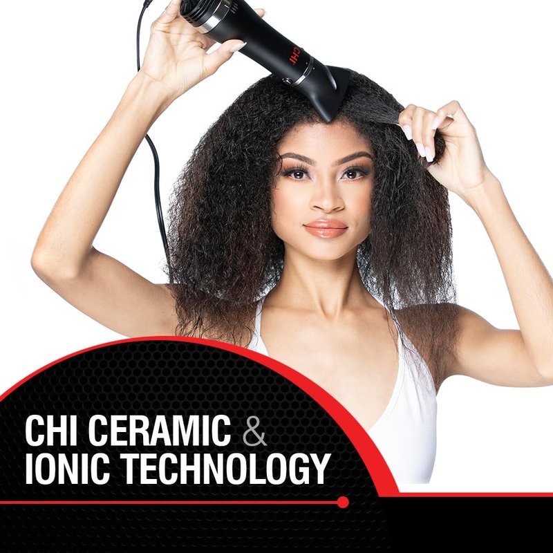 CHI Volumizer 4-in-1 Blowout Brush - Multi-Attachment Ceramic Ionic Hair Dryer, 1000W, Black