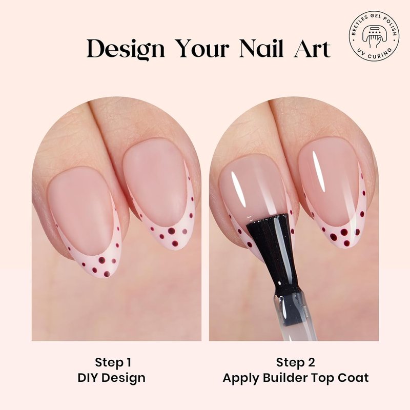 Beetles Press On Nails Kit - Cocoa Mousse French Tips | 224 Pcs, 7 Colors, Short Almond Design with Glue & Lamp