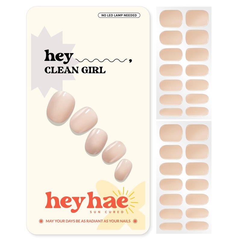 Heyhae Semi Cured Gel Nail Strips | Spring Nails No LED Lamp Needed Easy Apply & Remove | Includes 28 Strips, 1 Prep Pad, 1 Nail File & 1 Wooden Stick - Hey, Clean Girl