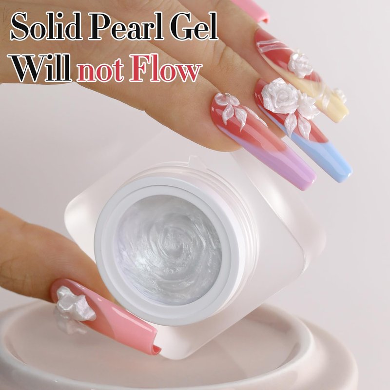 Double Rhythm 3D Nail Gel Pearl Solid Sculpting Gel for Nail Art Non-Sticky Hard Gel for Building Carving Molding Nail Extension Soak Off UV/LED Nail Art Salon Home DIY 0.5 Oz (Silver-Silk 01)