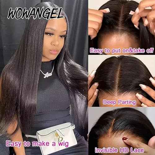 WOWANGEL 2x6 SKINLIKE Real HD Lace Closure Only, 0.1mm Ultra-thin Invisible Transparent HD Lace Body Wave Pre Plucked with Small Hair Knots 12A Unprocessed Virgin Human Hair 14 Inch