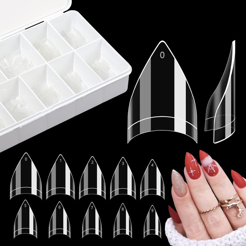 500PCS Short Stiletto Nail Tips for Acrylic Nails Professional, Extra Short Clear False Nails French Tips Artificial Nail Extension for Manicure Nail Salon Supplies DIY Home,10 Sizes