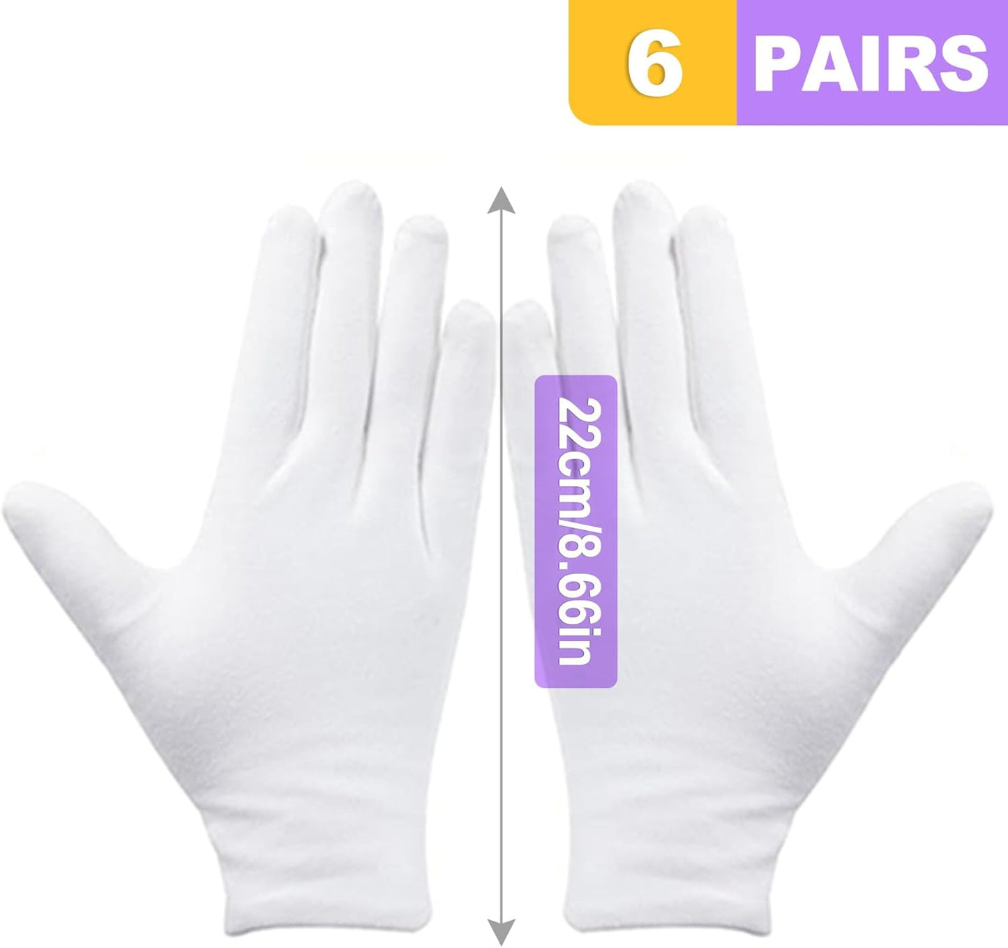 White Cotton Gloves - Soft Dust-Free Hand Protection for Art, Crafting & Coin Handling | 6 Pairs