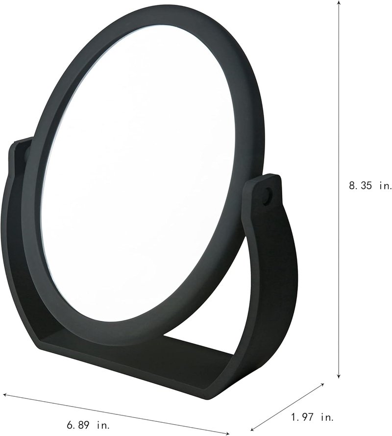 Double-Sided Free-Standing Swivel Vanity Mirror - 10X Magnification for Makeup & Shaving | Black Rubberized Finish