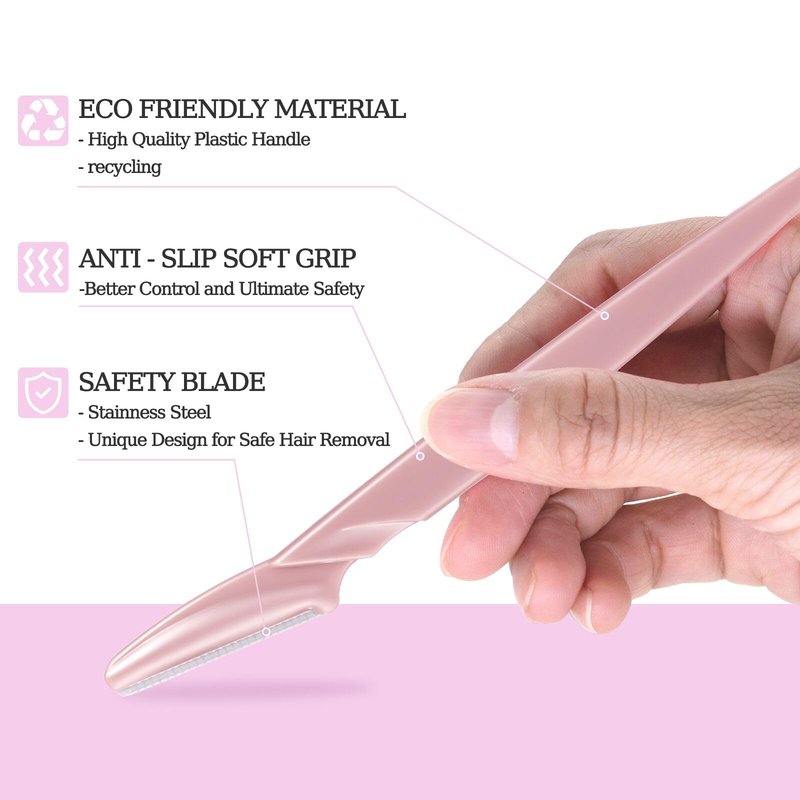 Dermaplaning Tool for Women, 40pcs Newbie Friendly Facial Hair Removal, Face Eyebrow Razors and Shaver with Protective Covers for Peach Fuzz Remover, Blush Pink, Stainless Steel