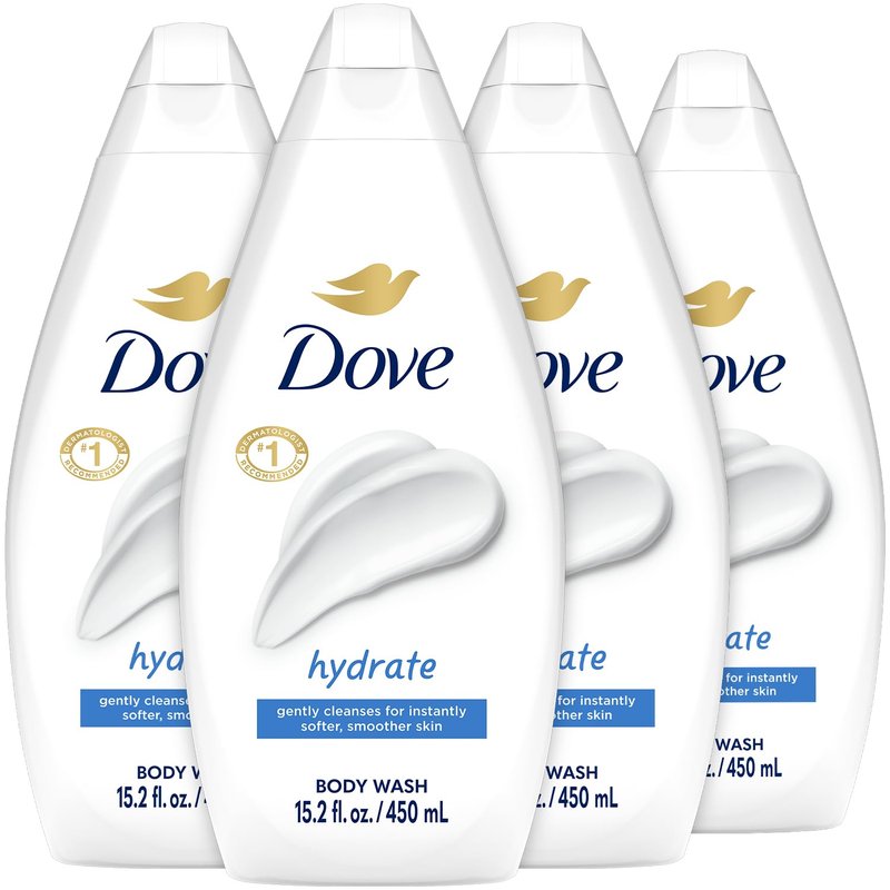Dove Body Wash, Hydrate 4-Pack – Moisturizing Cleanser for Smooth, Soft Skin, 15.2 Oz Ea