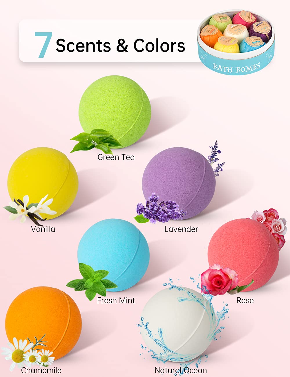 Aofmee Bath Bombs, 14 Bath Bombs for Women, Handmade Bathbombs for Kids Girls, Mothers Day Gifts for Mom, Spa Relaxation Gift for Her, Birthday Valentines Christmas for Women Who Have Everything