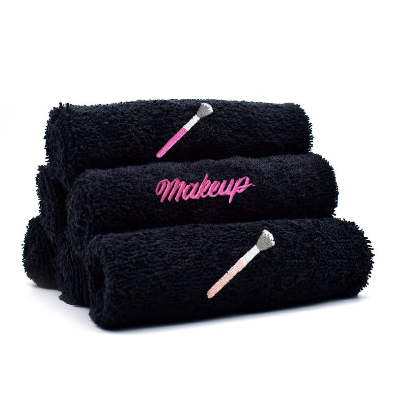 RIVERSIDE Black Makeup Towels - Pack of 6 (13x13) Soft Cotton Makeup Washcloths for Face - Reusable, Quick-Dry Makeup Remover Towels for Bathroom, Spa & Salon - Gentle on Skin - Brushes