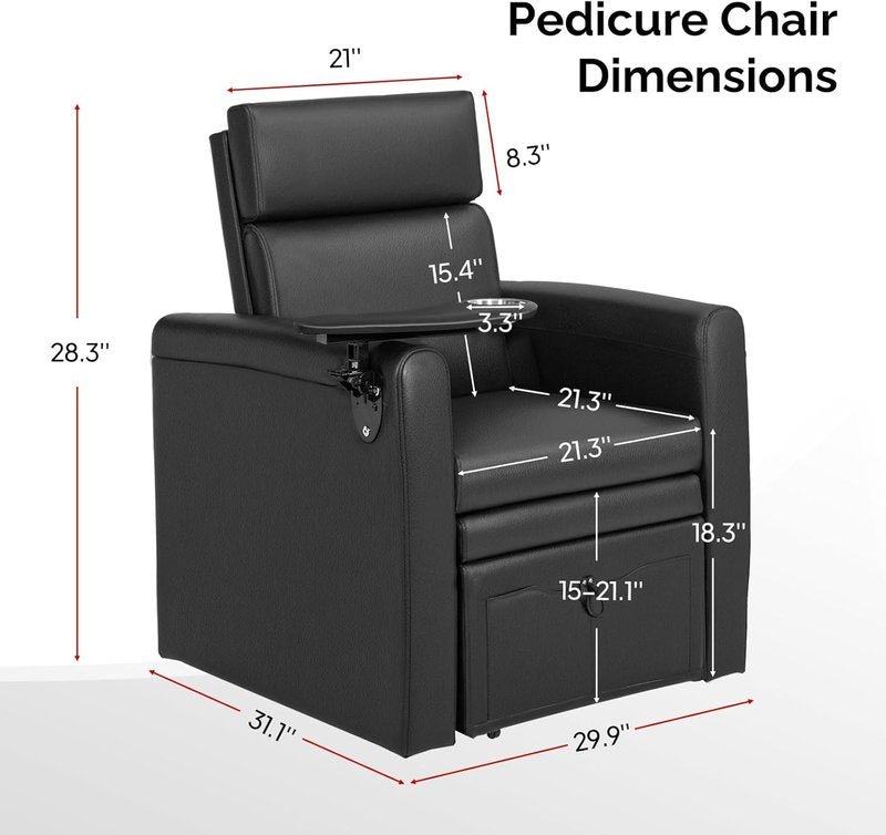 OmySalon Electric Pedicure Chair - Adjustable Backrest, Movable Cup Holder & Hidden Storage | Black Spa Station