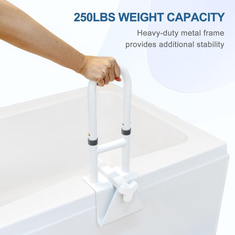 HEPO Adjustable Bathtub Safety Rail for Elderly, Tub Grab Bar for Bathroom, Assistance Bathtub Handle Clamp for Seniors Bath Handles Support and Fall Prevention, White