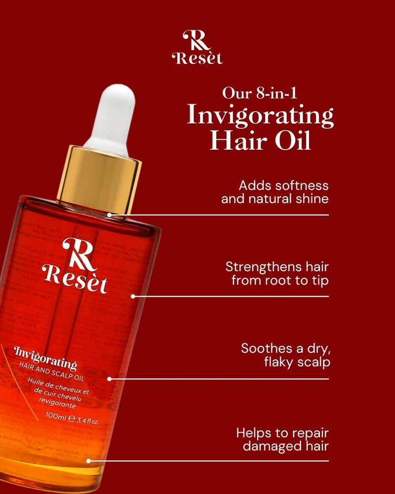 Resèt Hair Growth Oil for Hair Loss | 8-in-1 Pre-Wash Scalp Treatment for Dry, Damaged Hair | Strengthens & Repairs, Reduces Breakage, Adds Shine | Hair Regrowth Oil with Amla, Caffeine & Rosemary