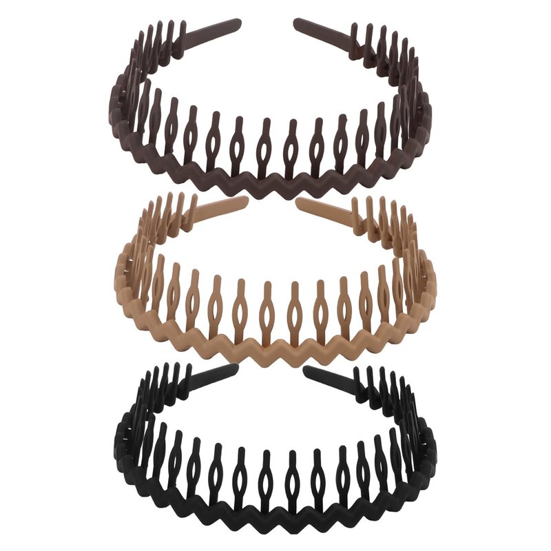 GAFATORY 3 PCS Zig Zag Headbands Wavy Headband with Teeth Plastic Comb Hairband Non Slip Thin Elastic Head Bands Fashion Hair Accessories for Women Men