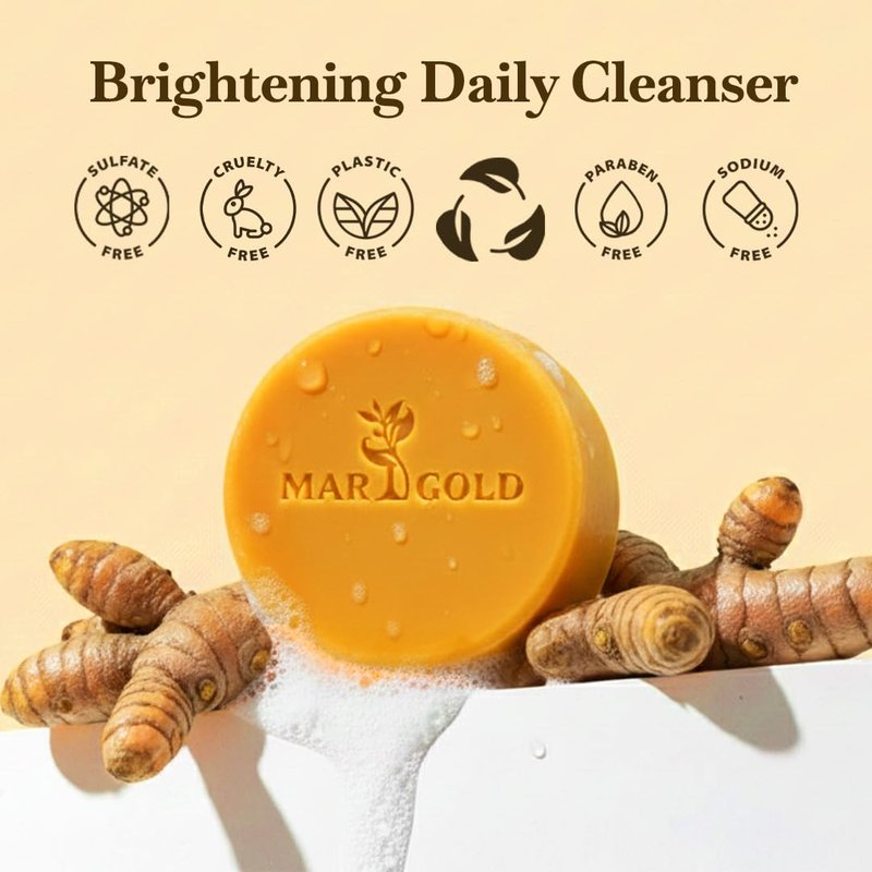 Marigold glow Kojic Acid Soap bar Dark Spot remover with Turmeric for Face and Body Cleanser Bar with Vitamin C Retinol Collagen Hyaluronic Acid, 3.5 Oz Pack of 2