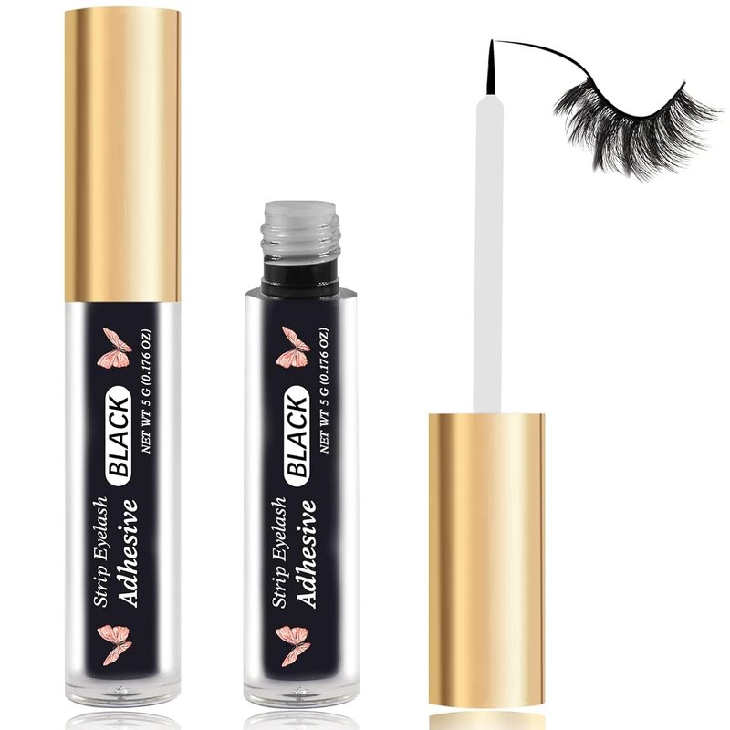 Black Eyelash Glue - Strong Hold Waterproof Lash Adhesive | Latex-Free, Safe for Sensitive Eyes - 0.18 oz (Black)