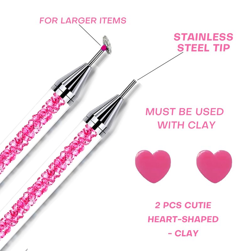 Rhinestone Picker Tool Set - Dual-Head Wax Pens with Tips & Tweezers | 2-Piece Nail Art Kit