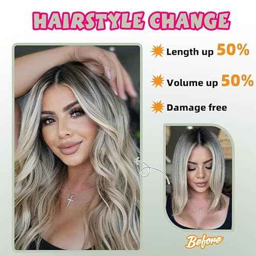 7Pcs Clip in Hair Extensions Real Human Hair, 20 Inch 110g P18/22 Ash Blonde Highlights Golden Blonde Soft Real Human Hair Extensions Clip ins, Double Weft Hair Extensions Real Human Hair for Women