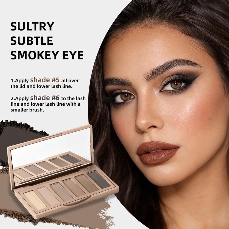 AOJUIGO 6 Colors Eyeshadow Makeup Palette, Mini Pallet with Neutral Nude to Smoky Taupe Browns, Highly Pigmented Velvet Texture, Long-Lasting Intense Color Payoff Waterproof Travel Essentials