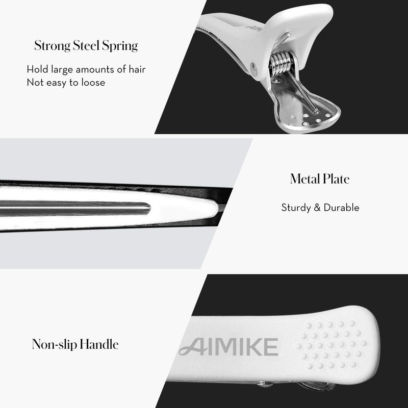 Professional Hair Clips for Styling - Non-Slip Duckbill Design with Silicone Band | 4pcs Set in White & Black - 4.3”