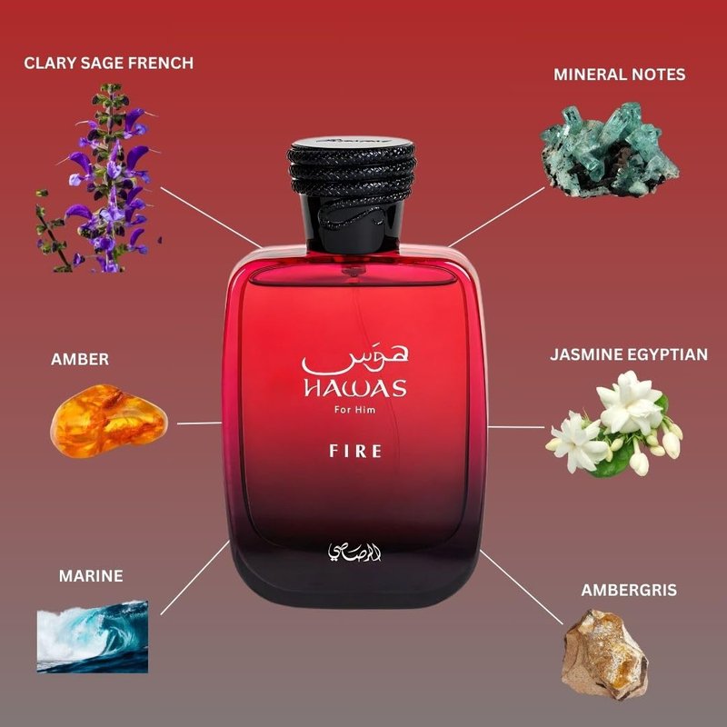 Rasasi Hawas Fire Eau De Parfum Spray - Bold Arabian Perfume for Men | 100ML (3.4 Oz) - Captures Masculine Elegance