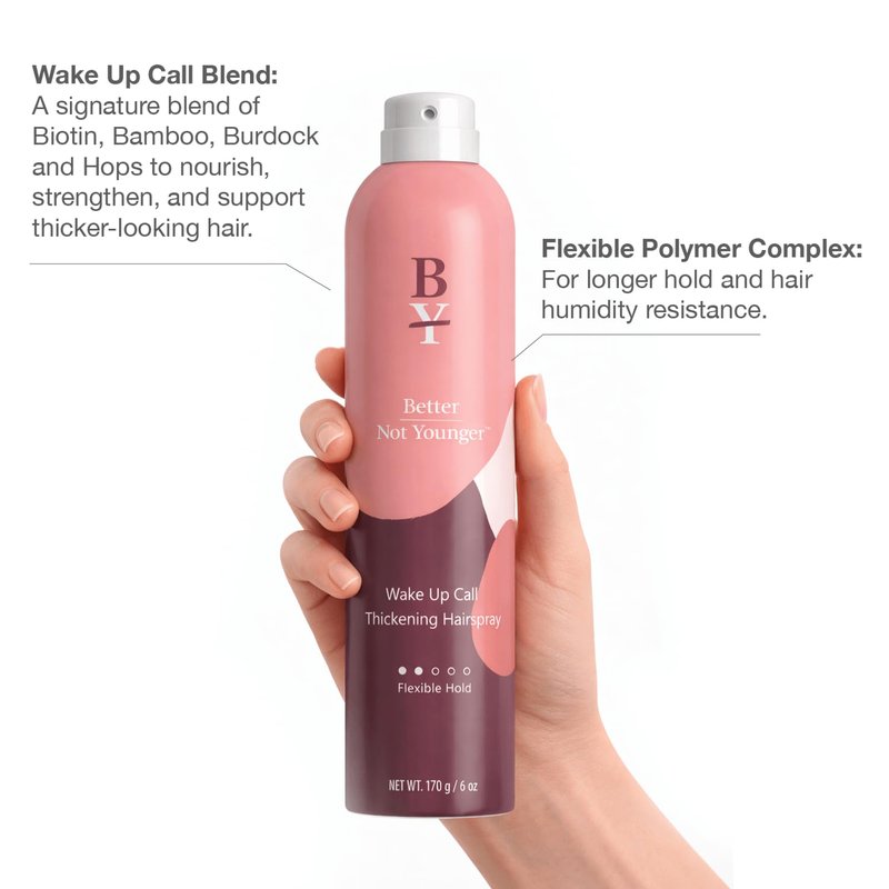 Better Not Younger Hair Thickening Hairspray – Volumizing Biotin & Bamboo Formula – Instant Fullness & Strength – Flexible & Strong Hold – Styling Spray for Women Over 40 with Thinning Hair - 6 oz