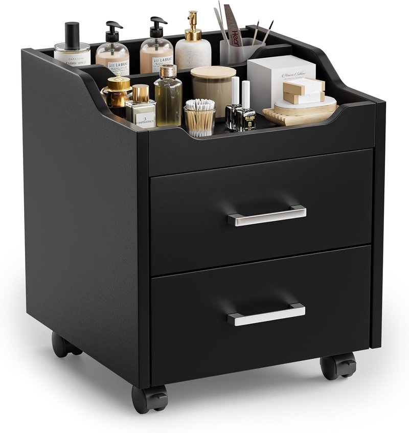 OmySalon Pedicure Cart - Portable Foot Bath Trolley with 2 Storage Drawers | Black Beauty Spa Supplies
