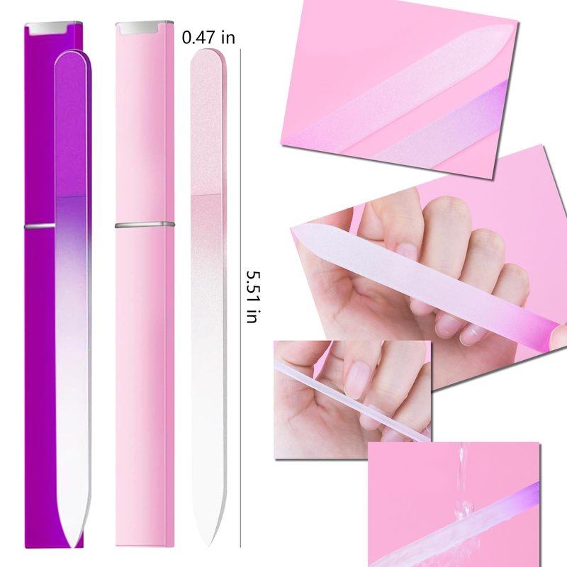 5Pcs Glass Nail File Polisher Set for Natural Nails, 2Pcs Crystal Glass Fingernail Files with Case 3Pcs Nano Glass Nail Shiner Double Sided Etched Nail Buffer for Nail Care Manicure Salon Travel Home