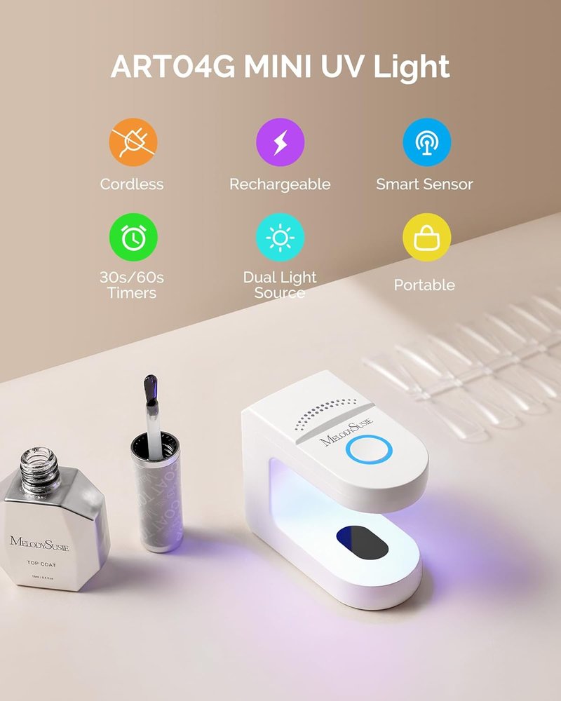 MelodySusie Cordless UV Nail Lamp - Mini Rechargeable LED Light with Smart Sensor & 2 Timers | Perfect for Soft Gels & Rhinestone Glue