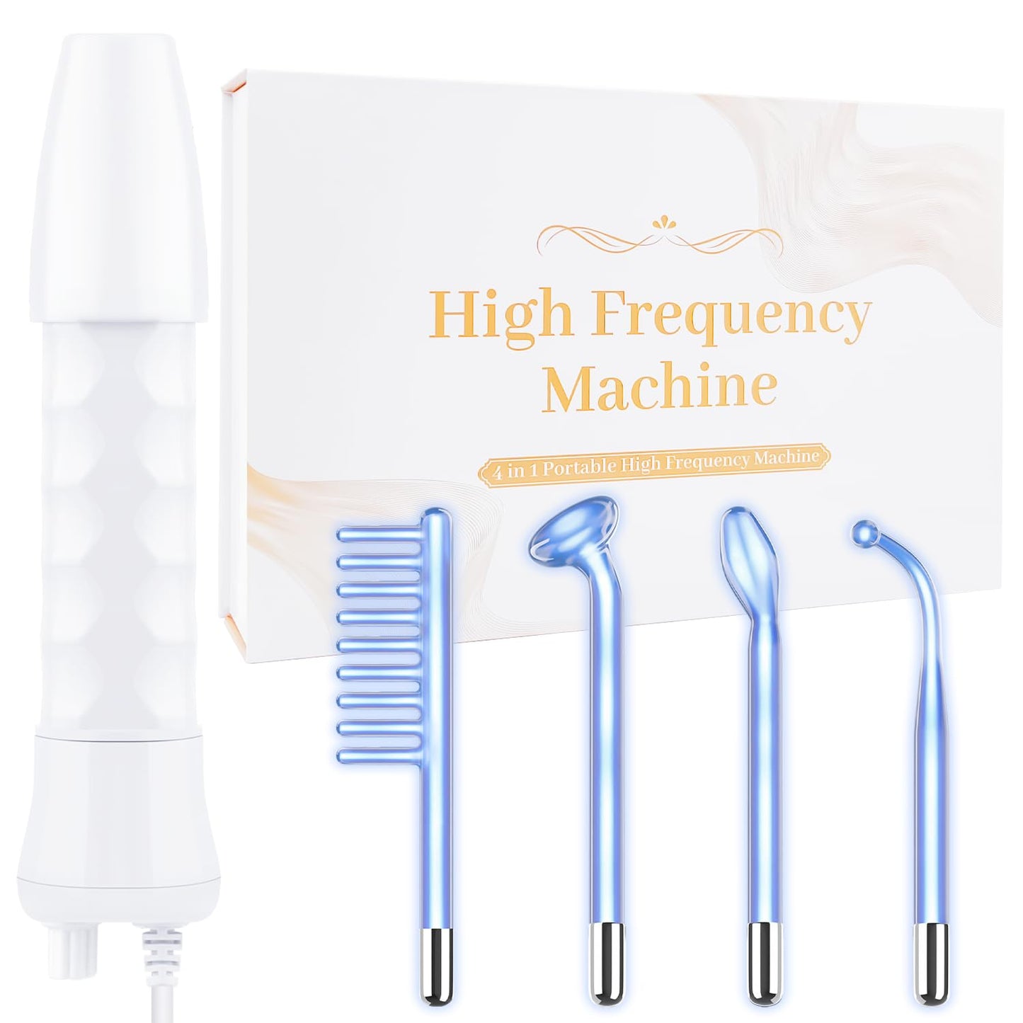Uaike High Frequency Facial Wand - Portable Handheld Skin Treatment Device with 4 Blue Glass Tubes