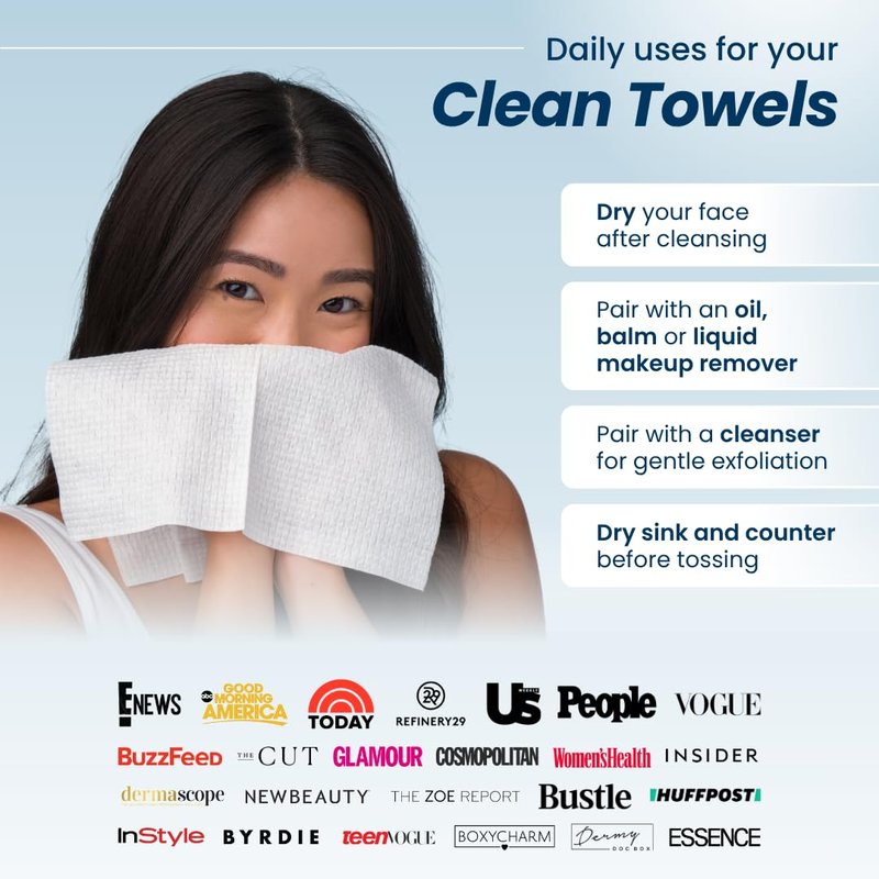Clean Skin Club Face Towels - 100% Biobased Disposable Makeup Remover Wipes | Ultra Soft, 50 Ct Total