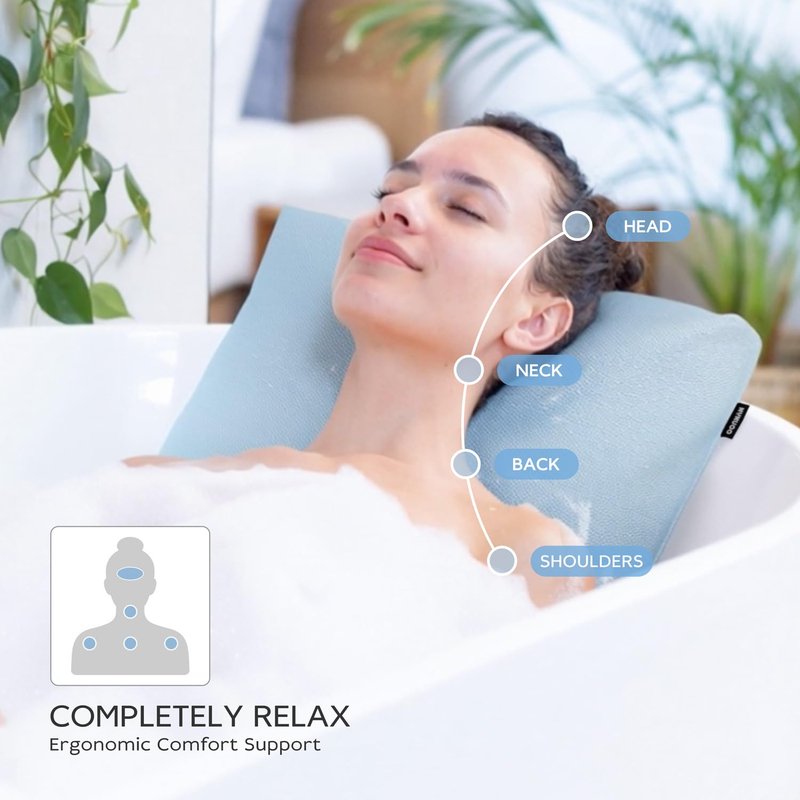 Nunuoo Bath Pillows for Tub Neck and Back Support,Bathtub Cushion backrest headrest Neck Pillow,tub Pillow for Bathtub,3D Mesh Core,Breathable,Quick-Drying,Ergonomic Comfort (Blue)