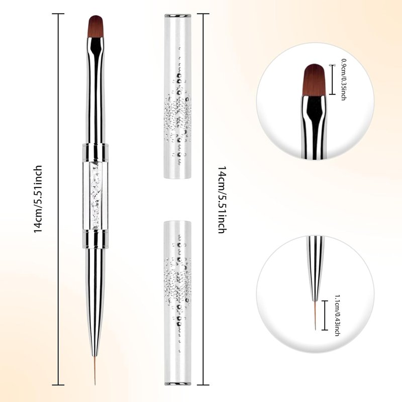 Skiennix Dual Ended Hard Gel Nail Brush - Salon-Grade Nail Art Tool with Rhinestone Handle
