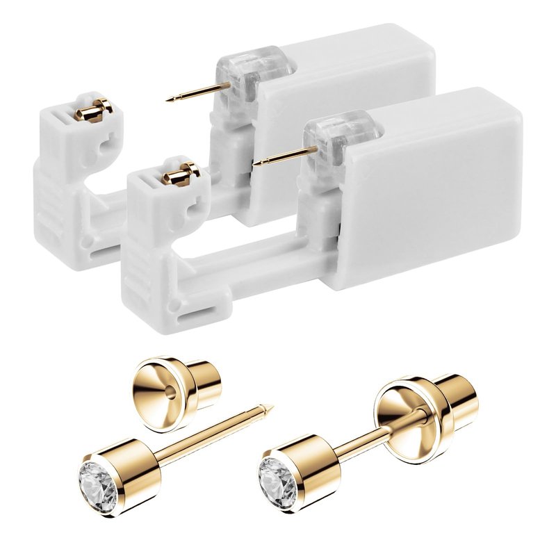 SugarTang Ear Piercing Kit Gold 4mm with Safety Back Disposable Ear Piercing Gun Kit 2 Pack Made in 316L Surgical Stainless Steel | At Home Self Ear Piercer Kit with Preloaded Ear Stud