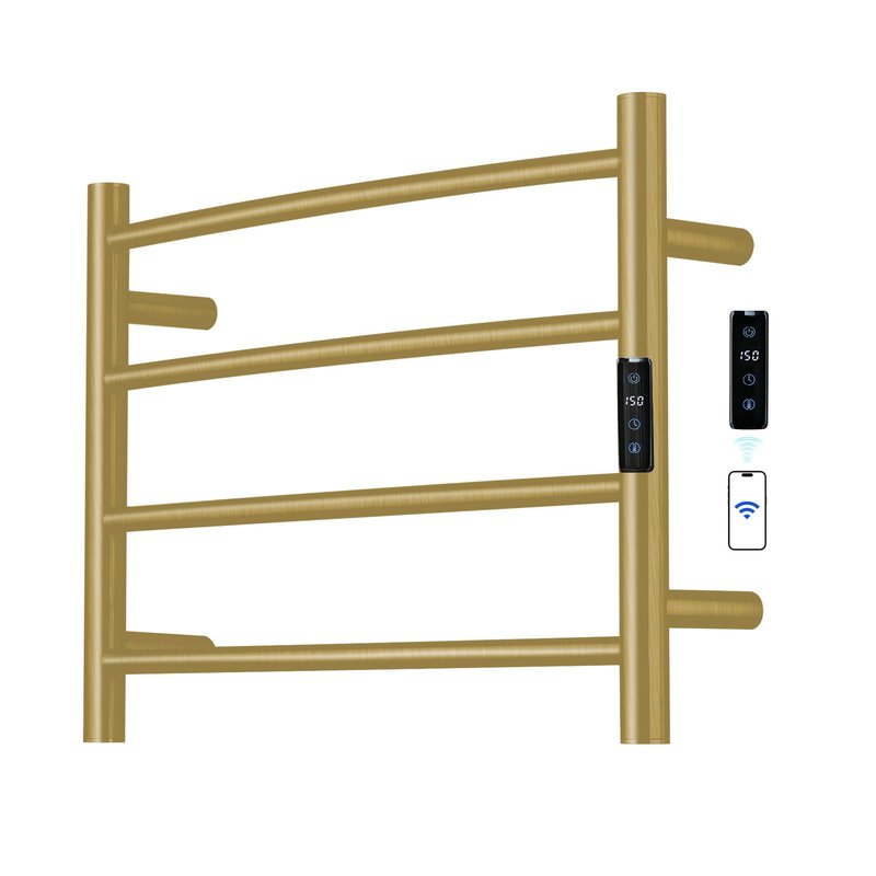 SHARNDY Electric Towel Rack with Voice Control for Alexa & Google Home,TUYA - Wall-Mounted Bathroom Heating Towel Warmer,Plug-in,Stainless Steel Material,16.54x23.62x5.51 in,Gold，4 Bars
