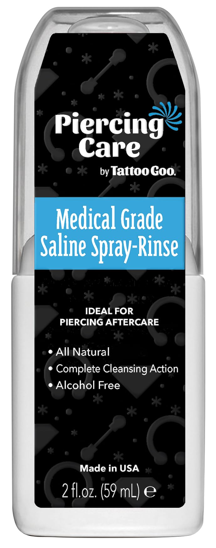 Tattoo Goo Saline-Spray Rinse, Aftercare Spray & Rinse for Piercings - Safely Cleans with Sodium Chloride 99.9% - 2 oz