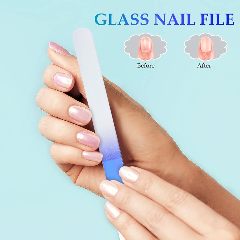 Skiennix Glass Nail File Set - 4 Pcs Double-Sided Crystal Buffers & Cuticle Pushers for Perfect Manicure & Pedicure