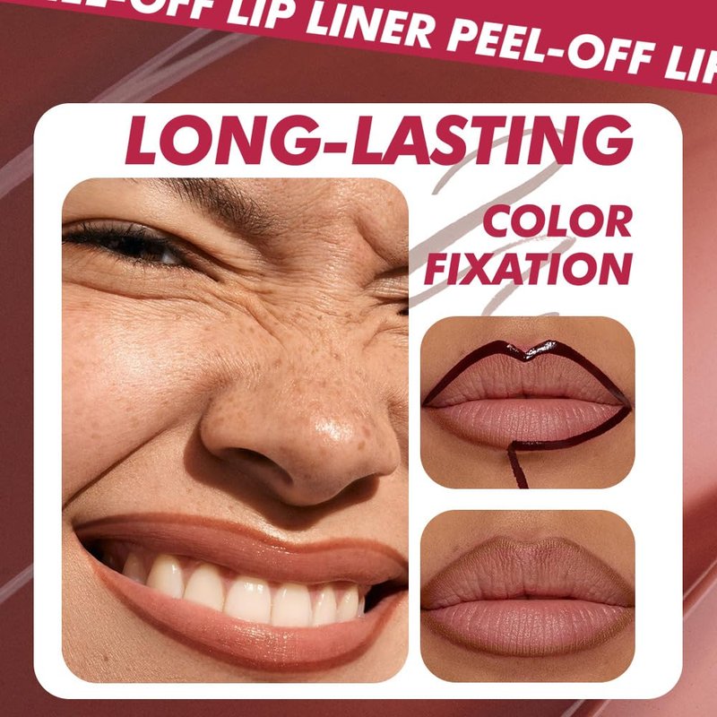 JUAAZIN Matte Lip Stain Peel Off Lip liner with Tweezer, Pinkish Red Peel Off Lip Stain, Long Lasting Waterproof Lipstick Lip Gloss Tattoo, Transfer-proof for All Skin Types, 0.12 fl oz 06#
