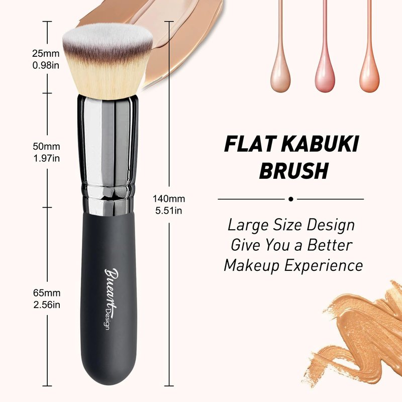 Bueart Design Flat Top Buffing Foundation makeup Brush ULTRA SOFT DENSE Kabuki Make up Brush for Liquid, Cream, Mineral Powder Blending, Flawless Face Brush makeup Brushes